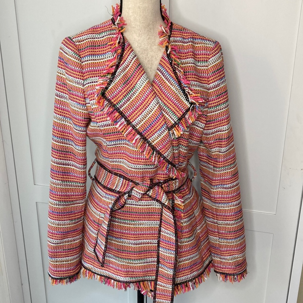W By Worth Multi Color Tweed Jacket/Blazer Women Size Medium Preowned